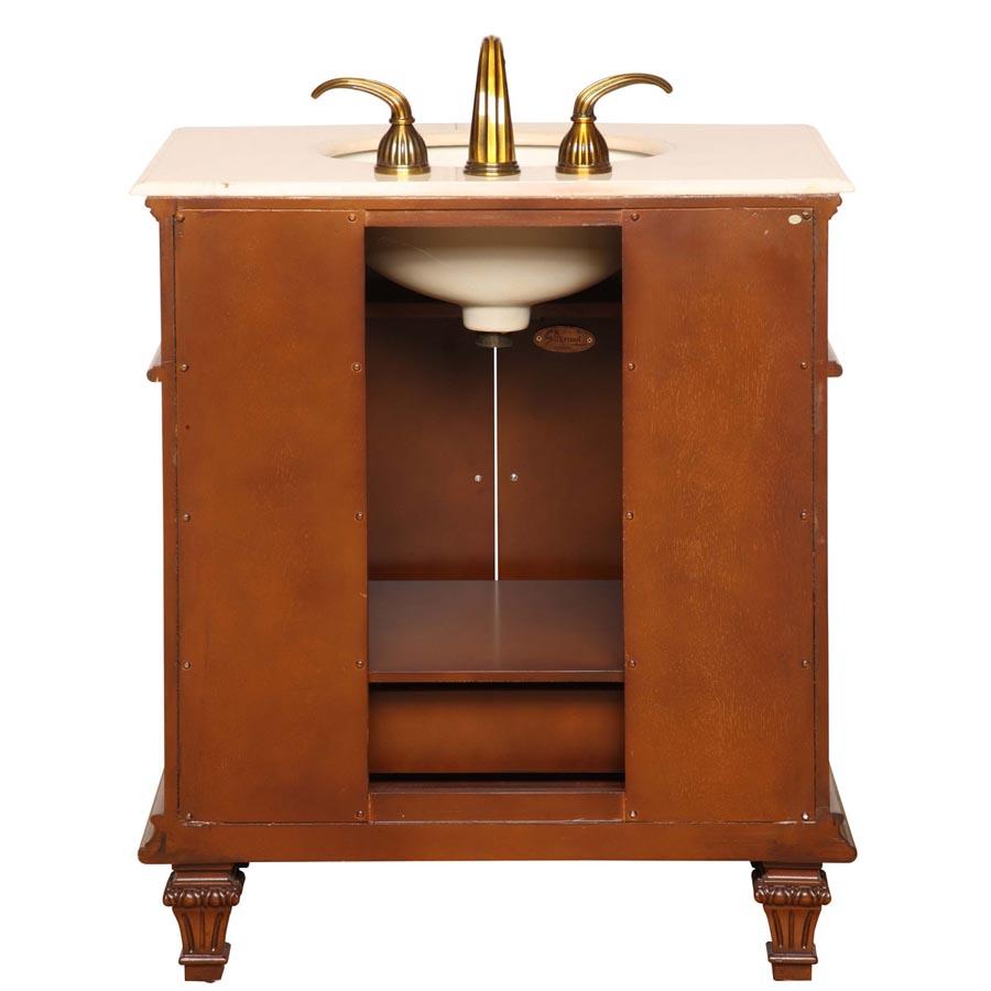 30.5" Single Sink Cabinet - Crema Marfil Top, Undermount Ivory Ceramic Sink (3-hole)