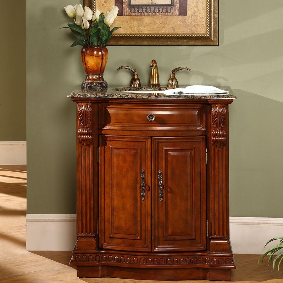 33" Single Sink Cabinet - Baltic Brown Top, Undermount Ivory Ceramic Sink (3-hole)