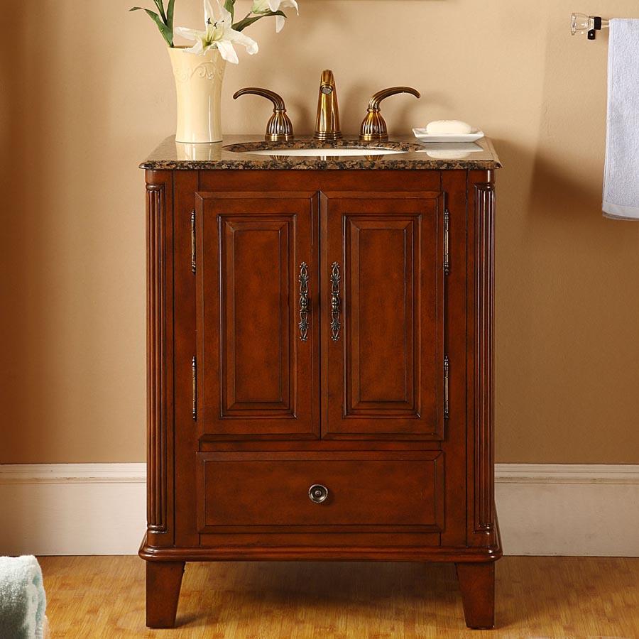 28" Single Sink Cabinet - Baltic Brown Top, Undermount Ivory Ceramic Sink (3-hole)