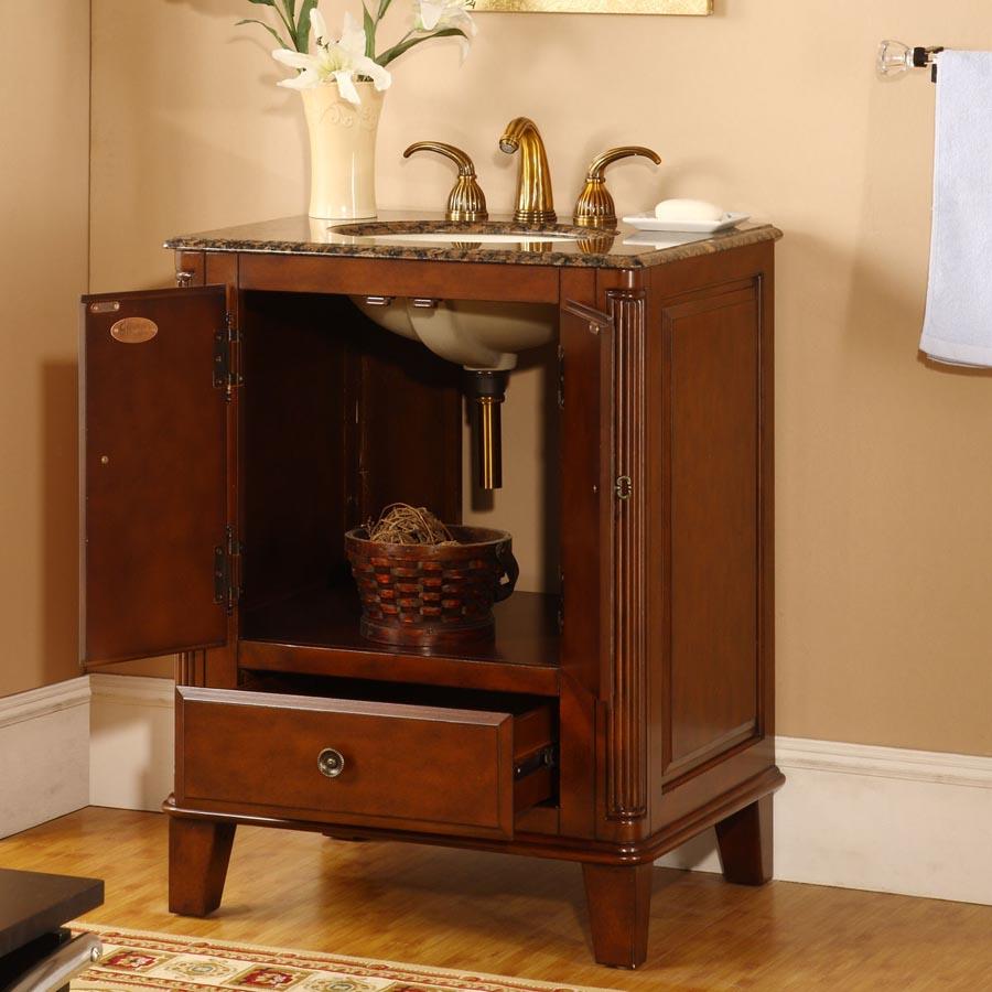 28" Single Sink Cabinet - Baltic Brown Top, Undermount Ivory Ceramic Sink (3-hole)