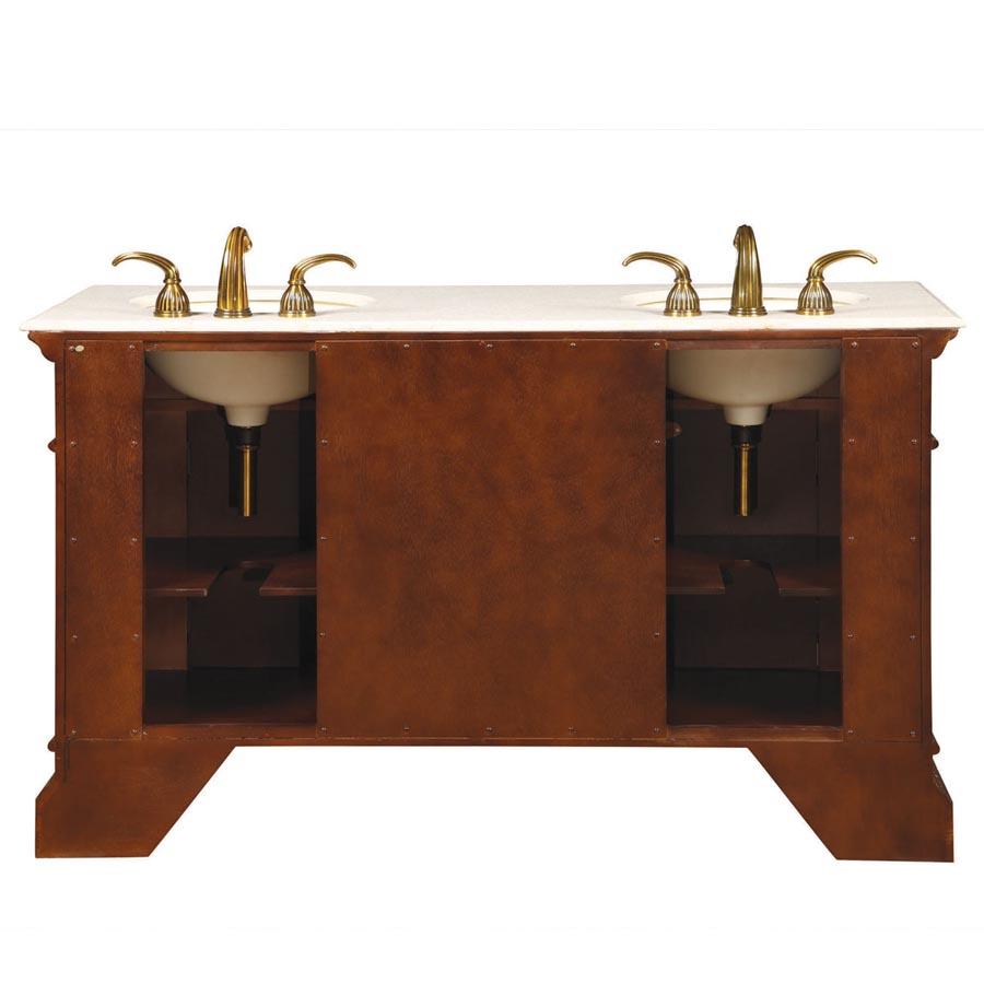 60" Double Sink Cabinet - Crema Marfil Top, Undermount Ivory Ceramic Sinks (3-hole)