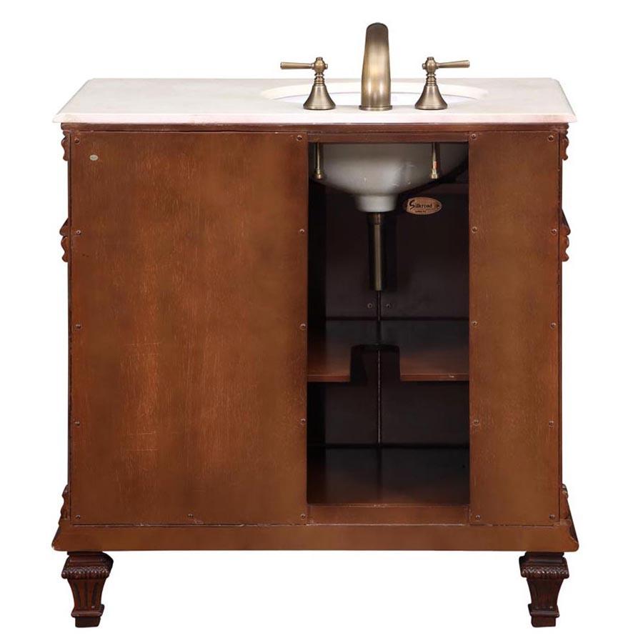 36" Single Sink Cabinet (Left Sink) - Crema Marfil Top, Undermount White Ceramic Sinks (3-hole)