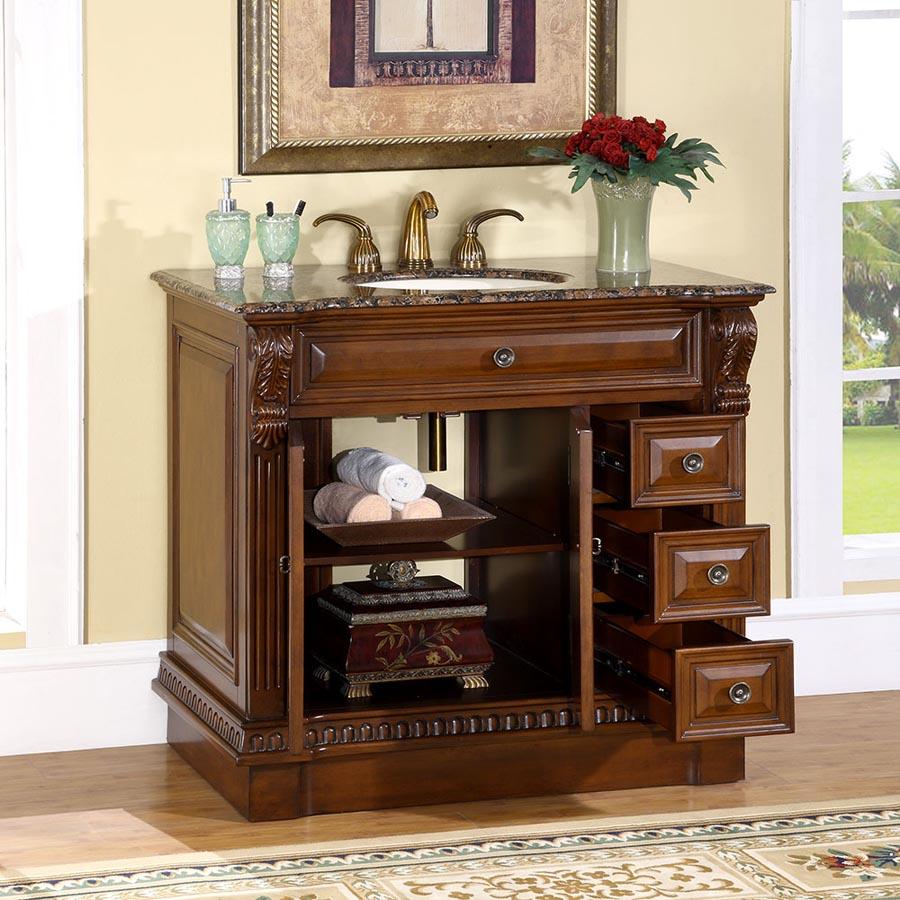 38" Single Sink Cabinet - Baltic Brown Top, Undermount Ivory Ceramic Sinks (3-hole)