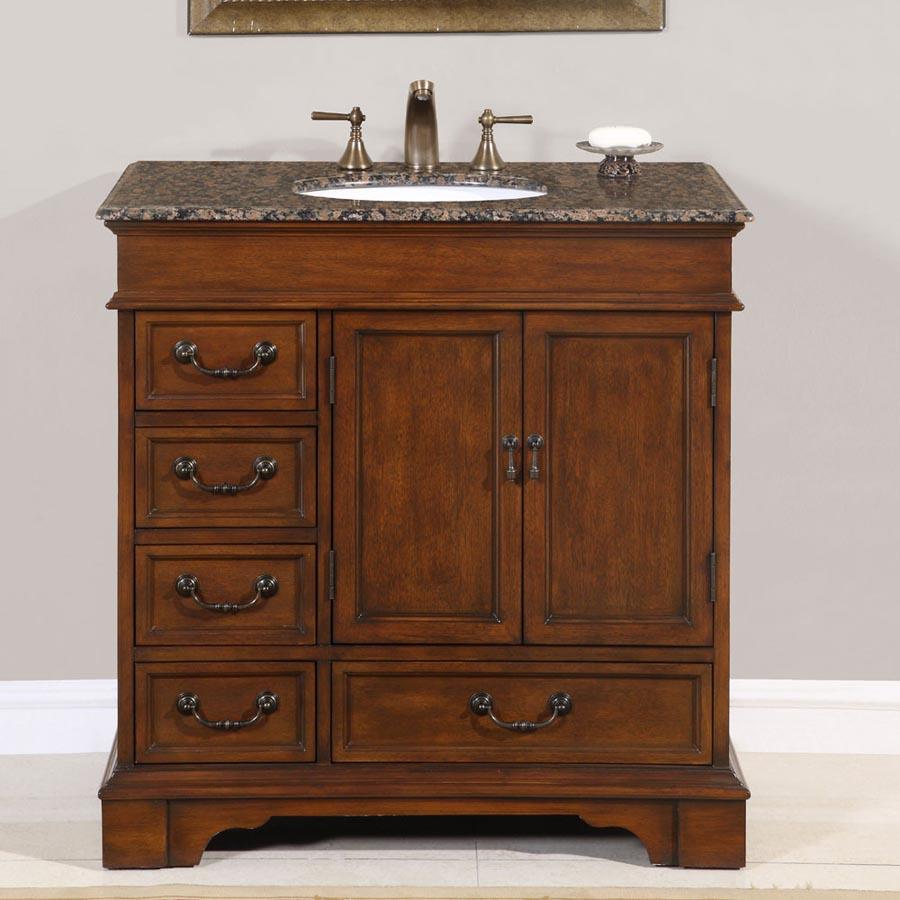 36" Single Sink Cabinet - Baltic Brown Top, Undermount White Ceramic Sinks (3-hole)