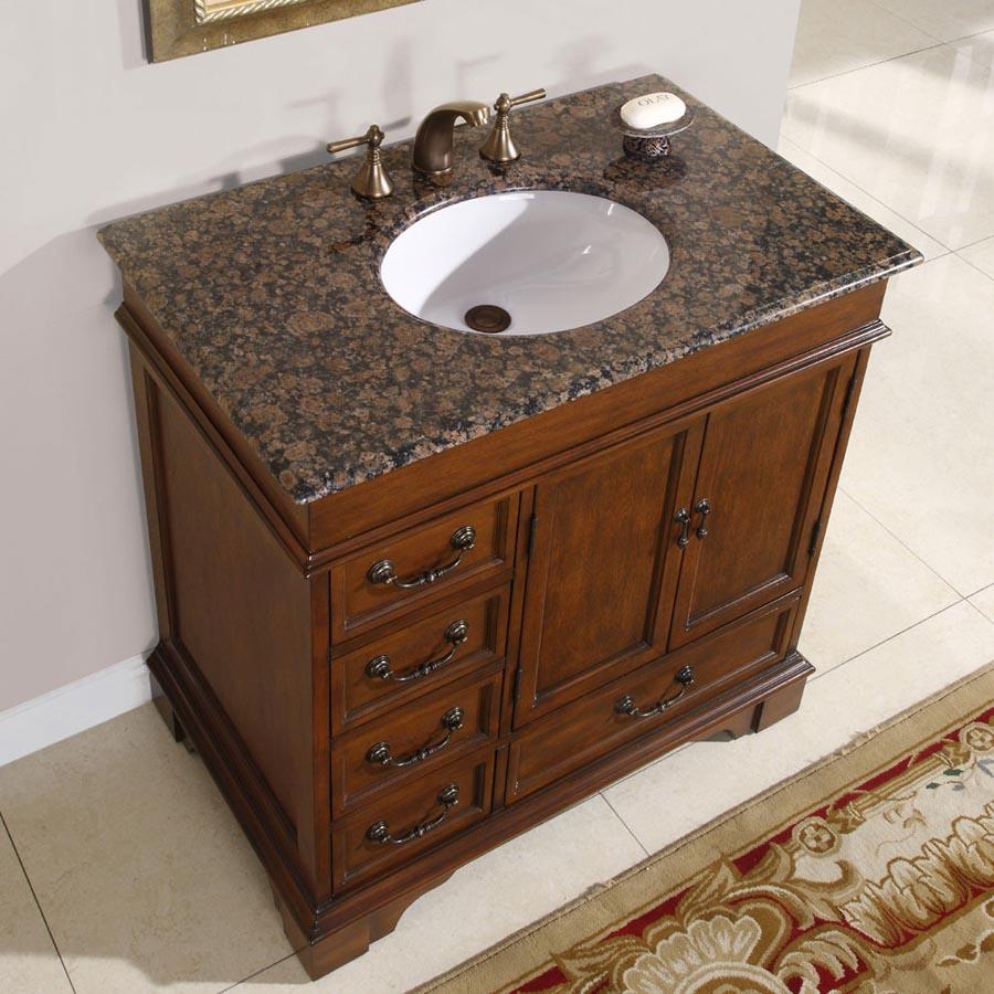 36" Single Sink Cabinet - Baltic Brown Top, Undermount White Ceramic Sinks (3-hole)