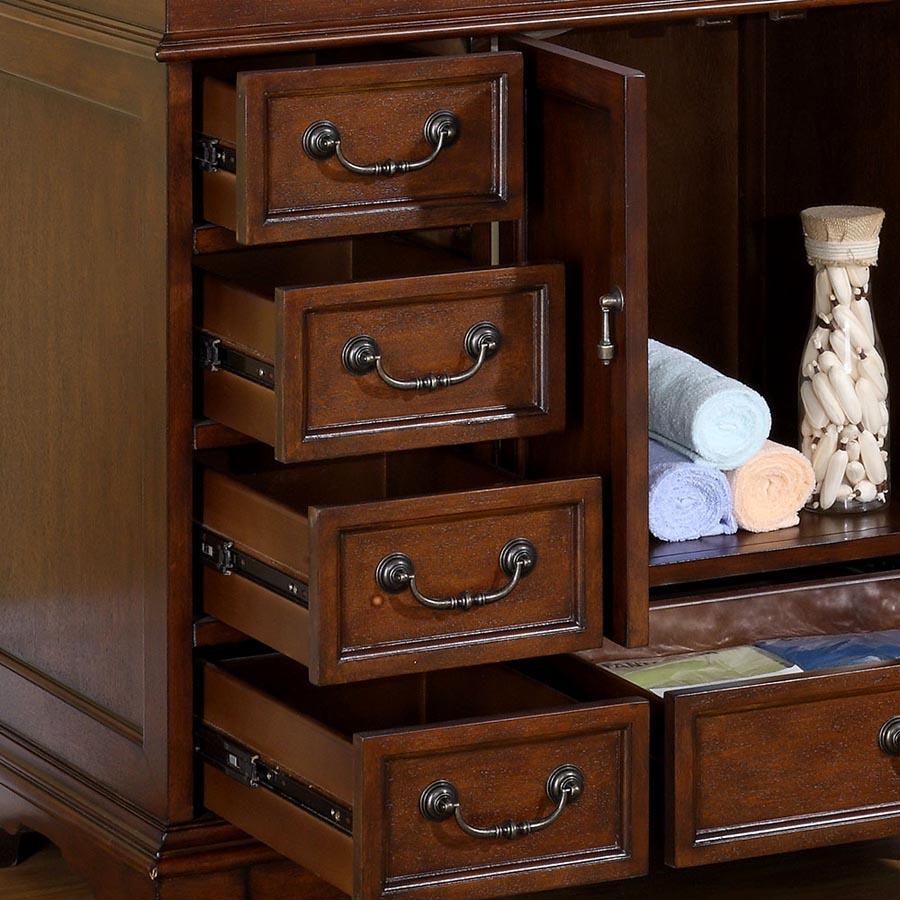 36" Single Sink Cabinet - Crema Marfil Top, Undermount Ivory Ceramic Sinks (3-hole)