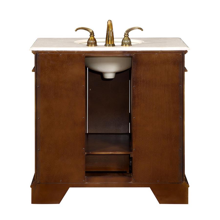 36" Single Sink Cabinet - Crema Marfil Top, Undermount Ivory Ceramic Sinks (3-hole)