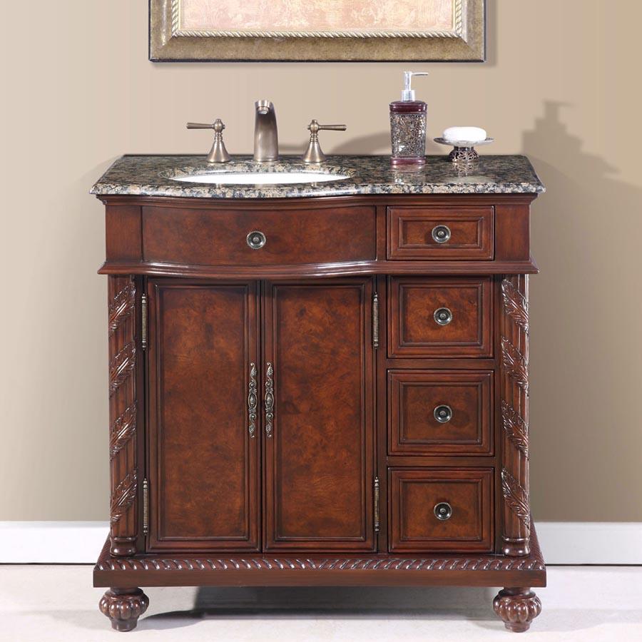 36" Single Sink Cabinet (Left Sink) - Baltic Brown Top, Undermount White Ceramic Sinks (3-hole)
