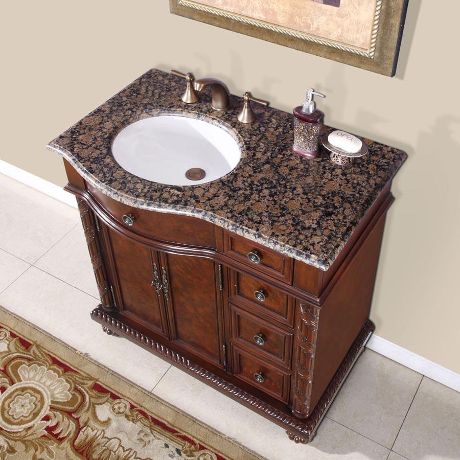 36" Single Sink Cabinet (Left Sink) - Baltic Brown Top, Undermount White Ceramic Sinks (3-hole)