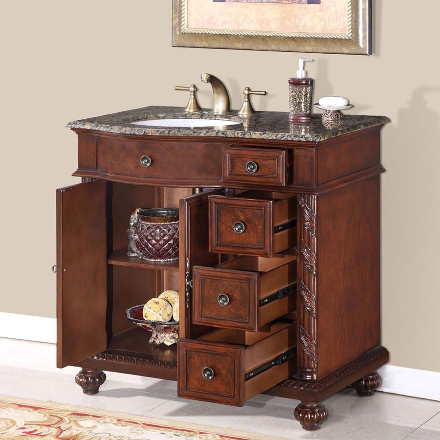 36" Single Sink Cabinet (Left Sink) - Baltic Brown Top, Undermount White Ceramic Sinks (3-hole)