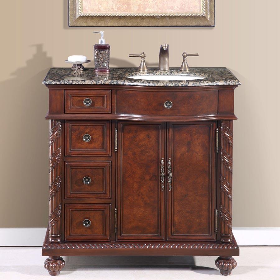 36" Single Sink Cabinet (Right Sink) - Baltic Brown Top, Undermount White Ceramic Sinks (3-hole)