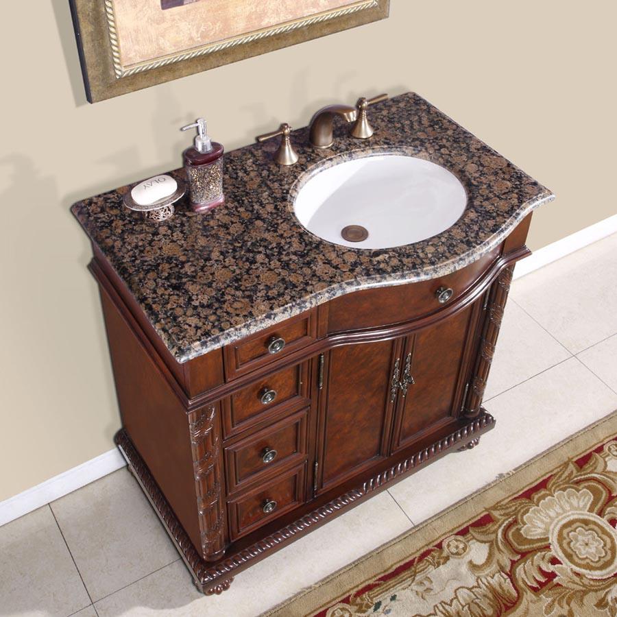 36" Single Sink Cabinet (Right Sink) - Baltic Brown Top, Undermount White Ceramic Sinks (3-hole)