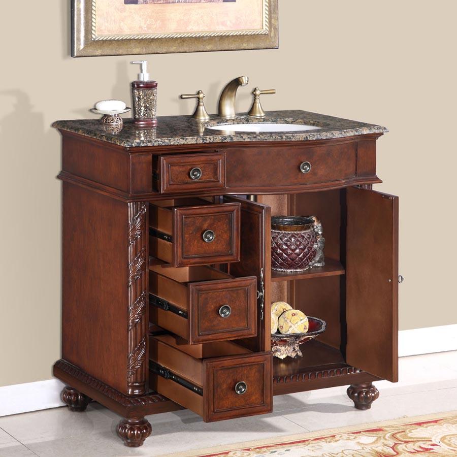 36" Single Sink Cabinet (Right Sink) - Baltic Brown Top, Undermount White Ceramic Sinks (3-hole)