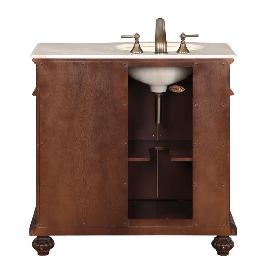 36" Single Sink Cabinet (Left Sink) - Crema Marfil Top, Undermount Ivory Ceramic Sinks (3-hole)