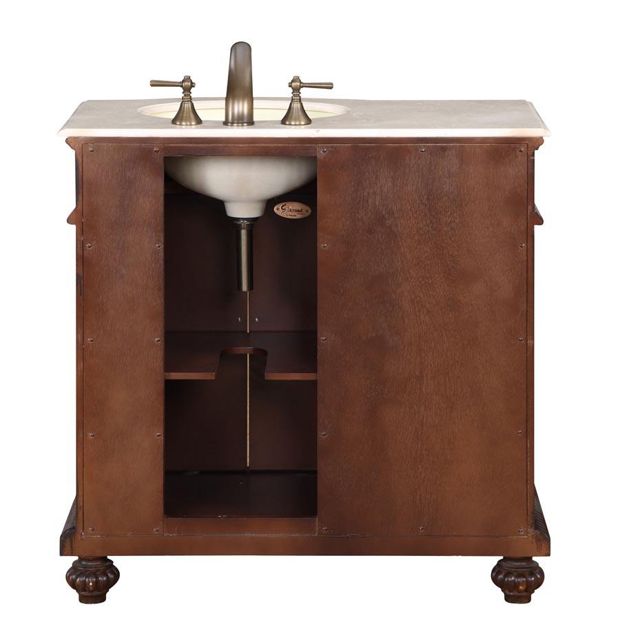 36" Single Sink Cabinet (Right Sink) - Crema Marfil Top, Undermount Ivory Ceramic Sinks (3-hole)