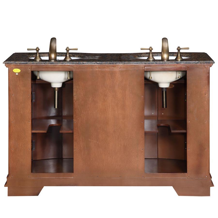 55" Double Sink Cabinet - Baltic Brown Top, Undermount White Ceramic Sinks (3-hole)