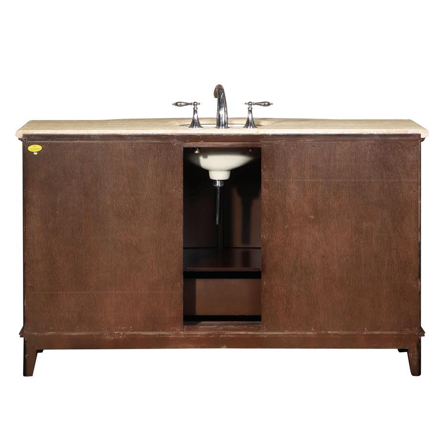 60" Single Sink Cabinet - Travertine Top, Under Mount, White Ceramic Sink (3 holes)