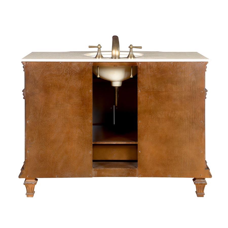 48" Single Sink Cabinet - Crema Marfil Top, Undermount White Ceramic Sinks (3-hole)