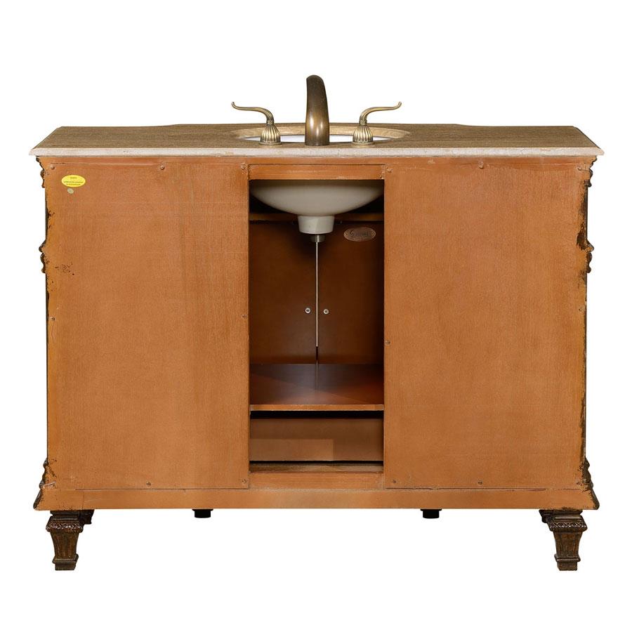 48" Single Sink Cabinet - Travertine Top, Undermount White Ceramic Sinks (3-hole)