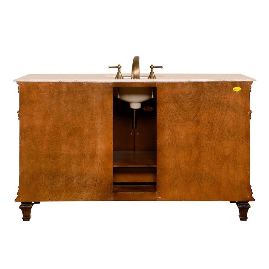 60" Single Sink Cabinet - Travertine Top, Undermount White Ceramic Sinks (3-hole)