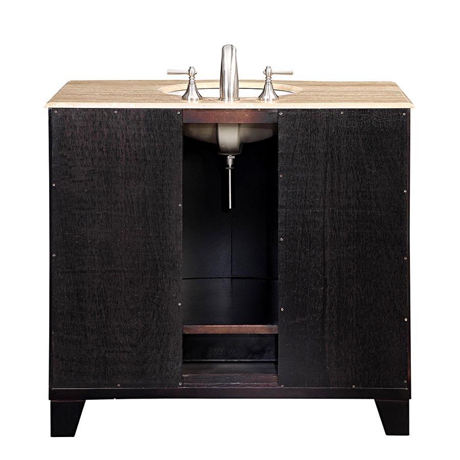40" Single Sink Cabinet - Travertine Top, Under Mount, White Ceramic Sink (3 holes)