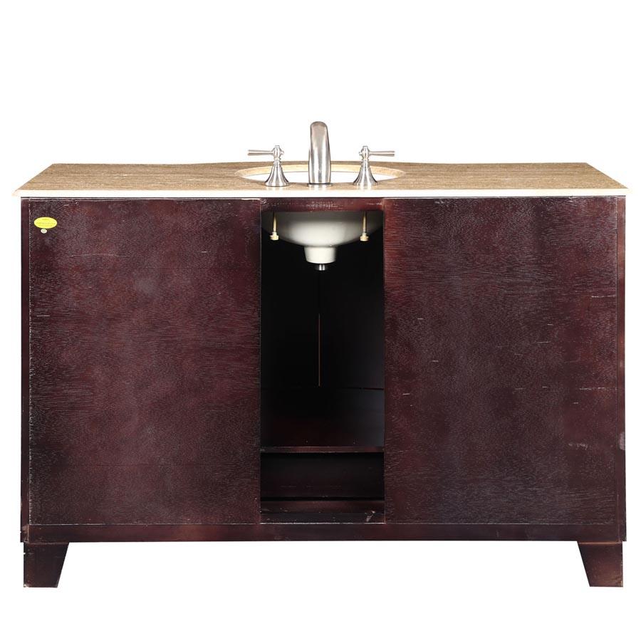 55" Single Sink Cabinet - Travertine Top, Under Mount, White Ceramic Sink (3 holes)