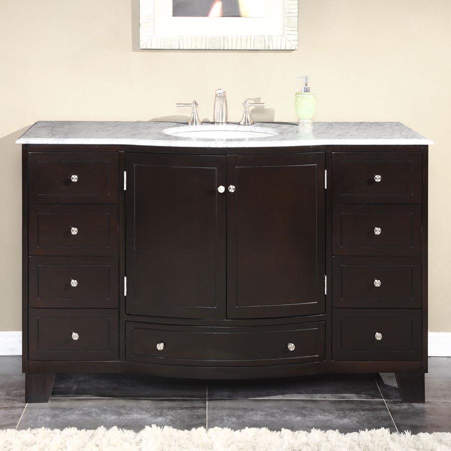 55" Single Sink Cabinet - Carrara White Marble Top, Under Mount, White Ceramic Sink (3 holes)