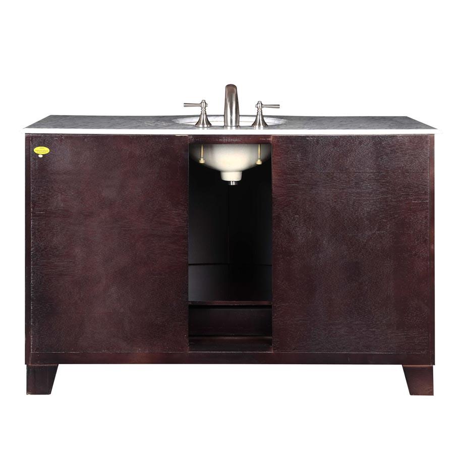 55" Single Sink Cabinet - Carrara White Marble Top, Under Mount, White Ceramic Sink (3 holes)