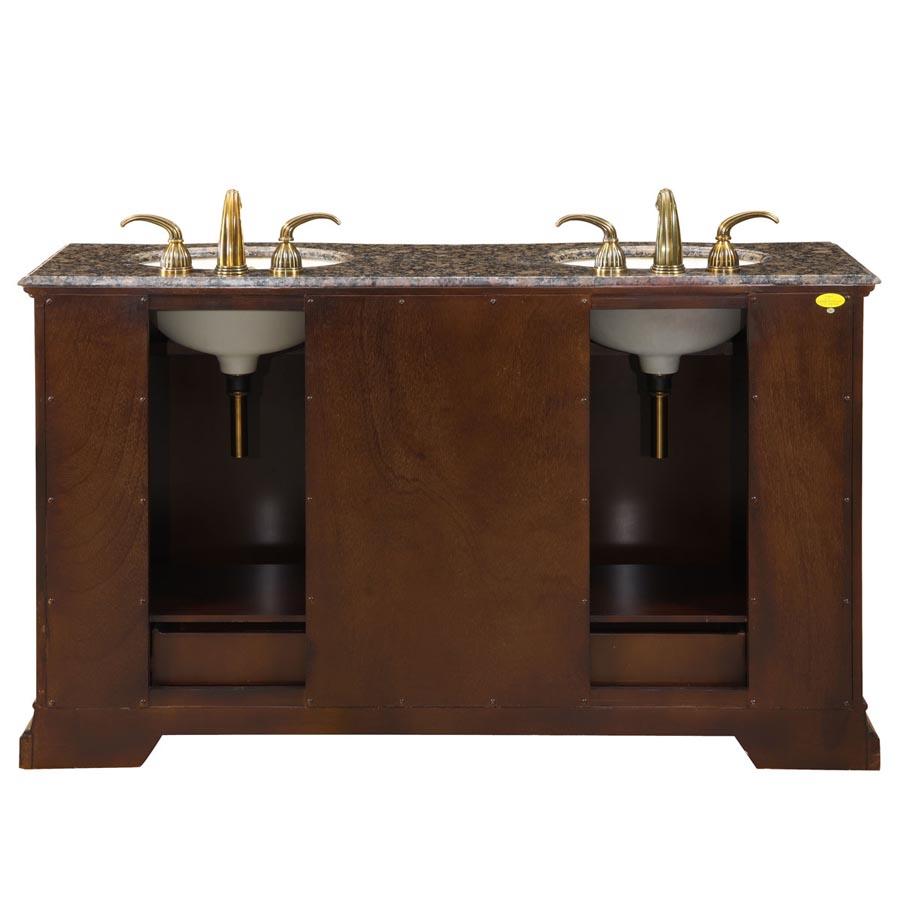 60" Double Sink Cabinet - Baltic Brown Top, Undermount Ivory Ceramic Sinks (3-hole)