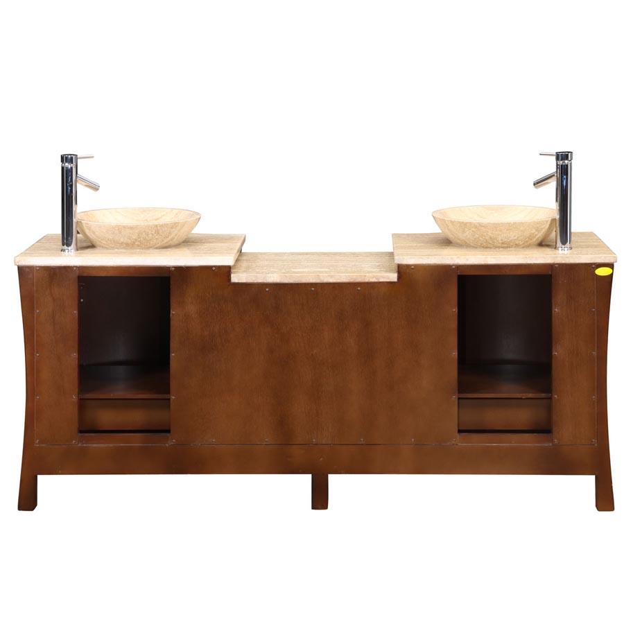 72" Double Sink Cabinet - Travertine Top, Topmount Travertine Sinks (1-hole)