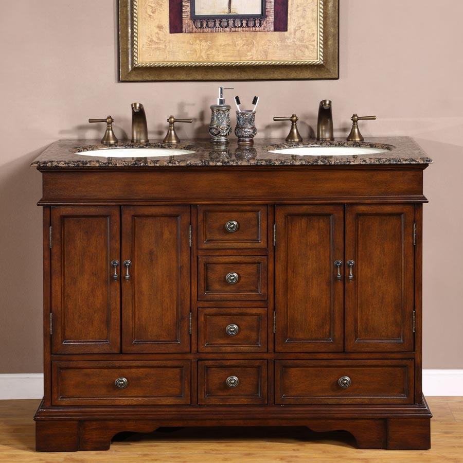 48" Double Sink Cabinet - Baltic Brown Top, Undermount Ivory Ceramic Sinks (3-hole)
