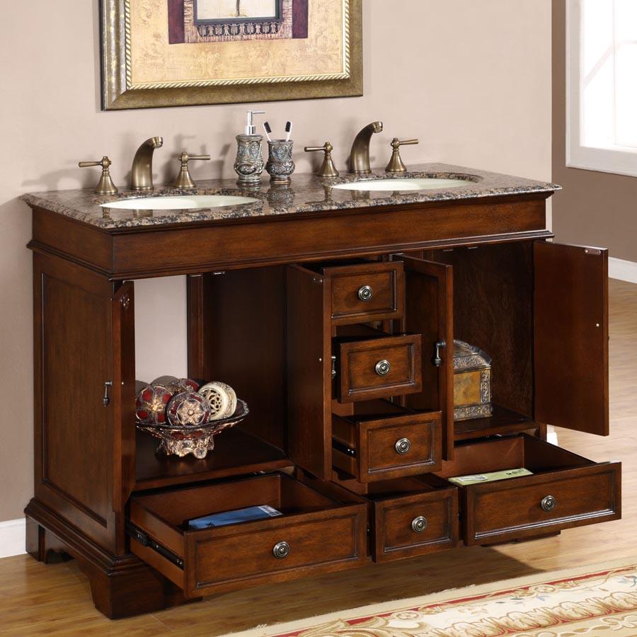 48" Double Sink Cabinet - Baltic Brown Top, Undermount Ivory Ceramic Sinks (3-hole)