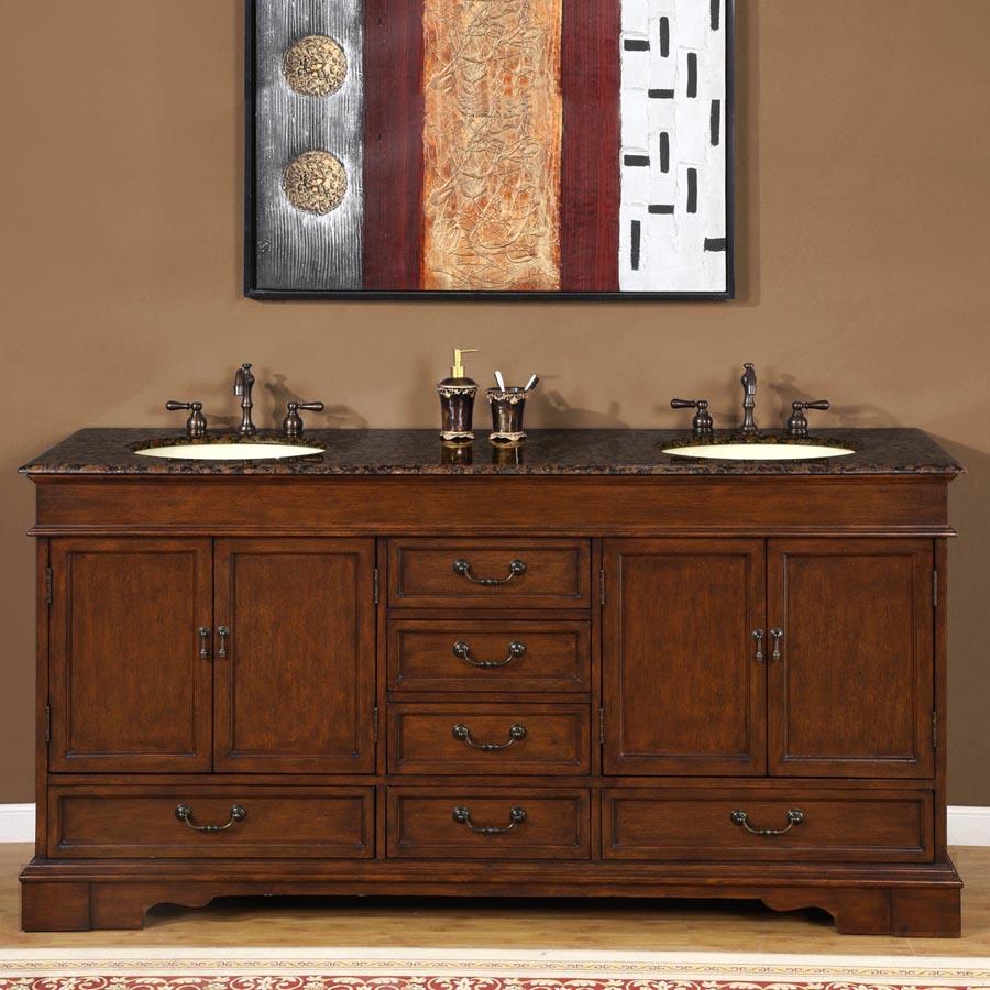 72" Double Sink Cabinet - Baltic Brown Top, Undermount Ivory Ceramic Sinks (3-hole)
