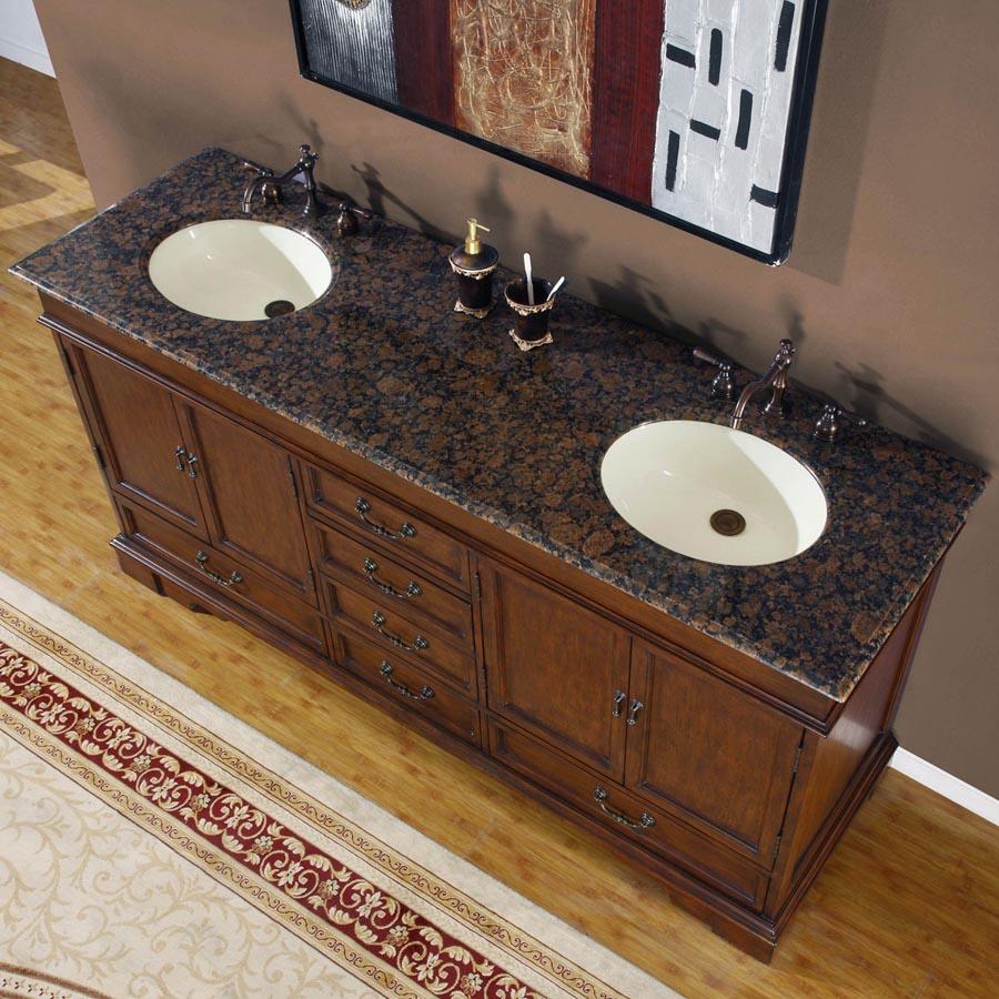 72" Double Sink Cabinet - Baltic Brown Top, Undermount Ivory Ceramic Sinks (3-hole)