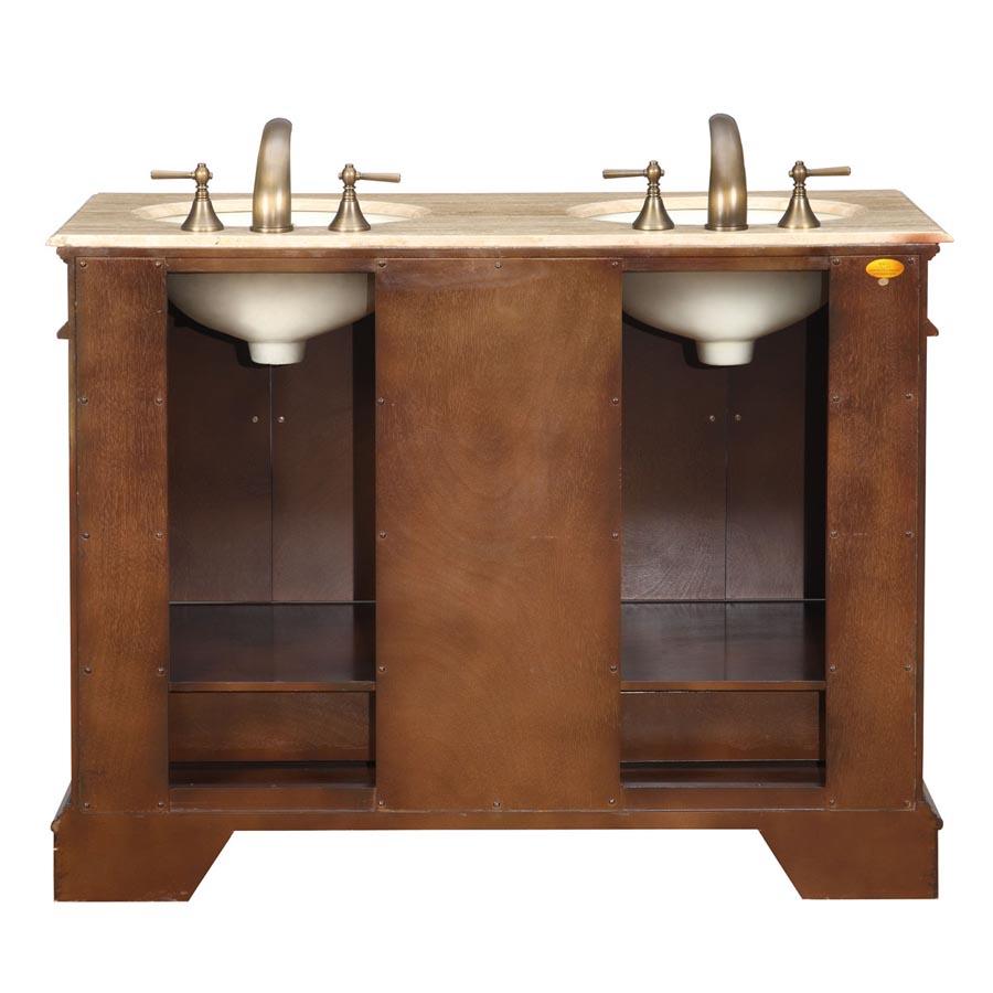 48" Double Sink Cabinet - Travertine Top, Undermount Ivory Ceramic Sinks (3-hole)