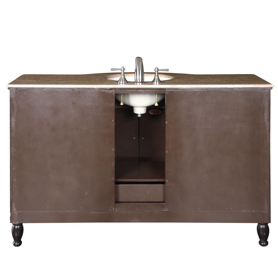 58" Single Sink Cabinet - Travertine Top, Undermount White Ceramic Sink (3-hole)