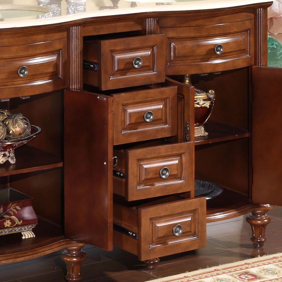 55" Double Sink Cabinet - Crema Marfil Top, Undermount Ivory Ceramic Sinks (3-hole)