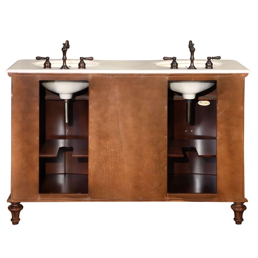 55" Double Sink Cabinet - Crema Marfil Top, Undermount Ivory Ceramic Sinks (3-hole)