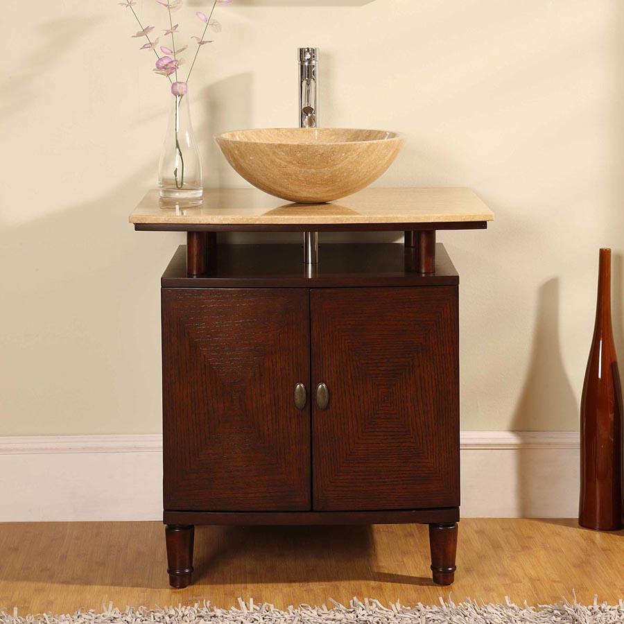 29" Single Sink Cabinet - 7/8" Travertine Top - Pre-drilled for topmount sink (1-hole)