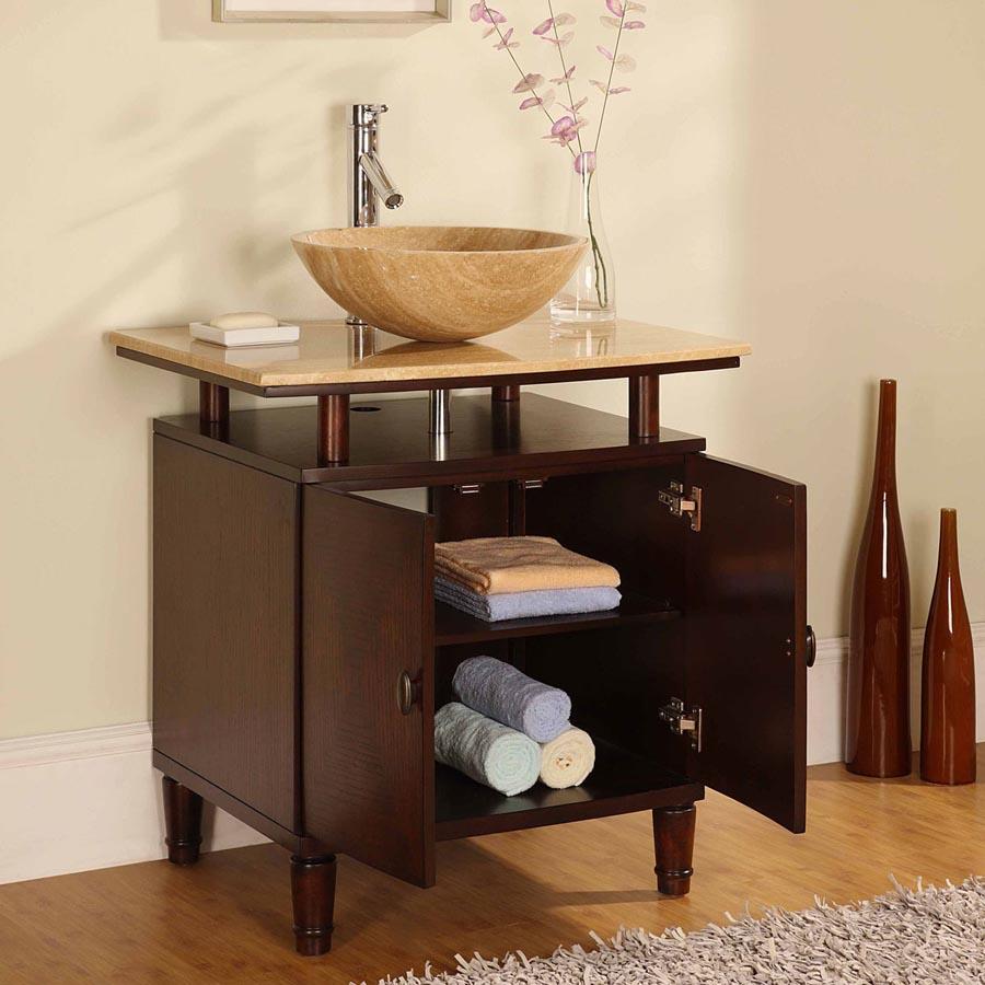 29" Single Sink Cabinet - 7/8" Travertine Top - Pre-drilled for topmount sink (1-hole)