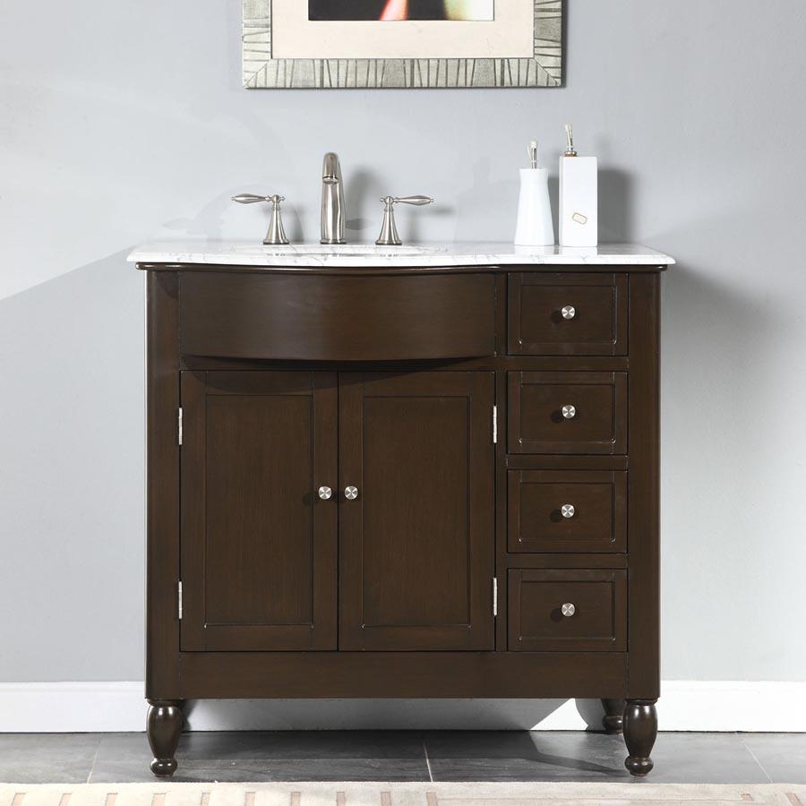 38" Single Sink Cabinet (Left) - Carrara White Marble Top, Undermount White Ceramic Sink (3-hole)