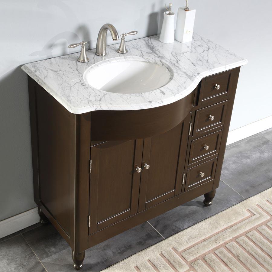 38" Single Sink Cabinet (Left) - Carrara White Marble Top, Undermount White Ceramic Sink (3-hole)