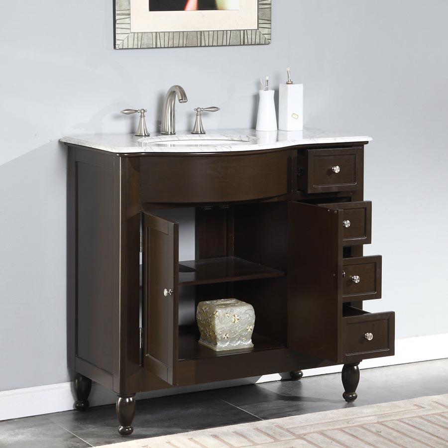 38" Single Sink Cabinet (Left) - Carrara White Marble Top, Undermount White Ceramic Sink (3-hole)