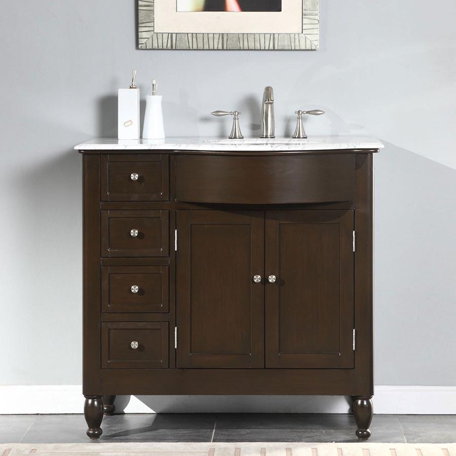 38" Single Sink Cabinet (Right) - Carrara White Marble Top, Undermount White Ceramic Sink (3-hole)