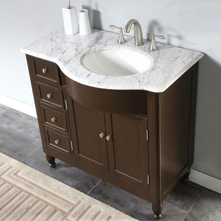38" Single Sink Cabinet (Right) - Carrara White Marble Top, Undermount White Ceramic Sink (3-hole)