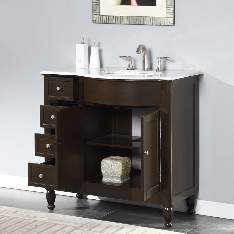 38" Single Sink Cabinet (Right) - Carrara White Marble Top, Undermount White Ceramic Sink (3-hole)