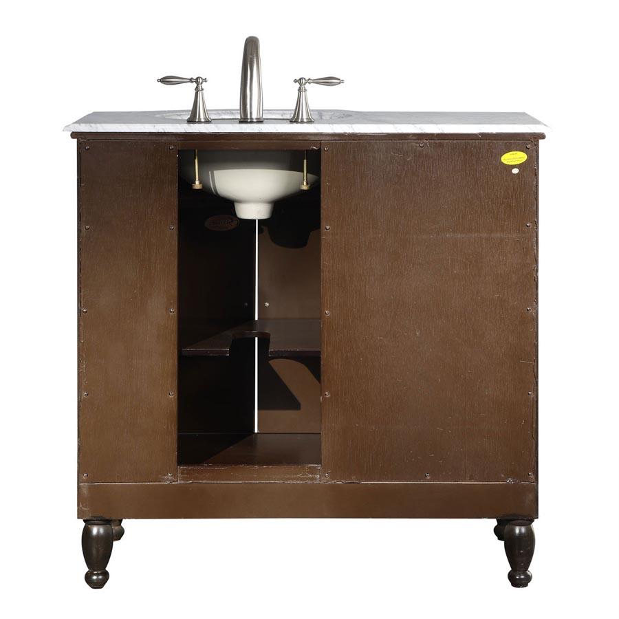 38" Single Sink Cabinet (Right) - Carrara White Marble Top, Undermount White Ceramic Sink (3-hole)
