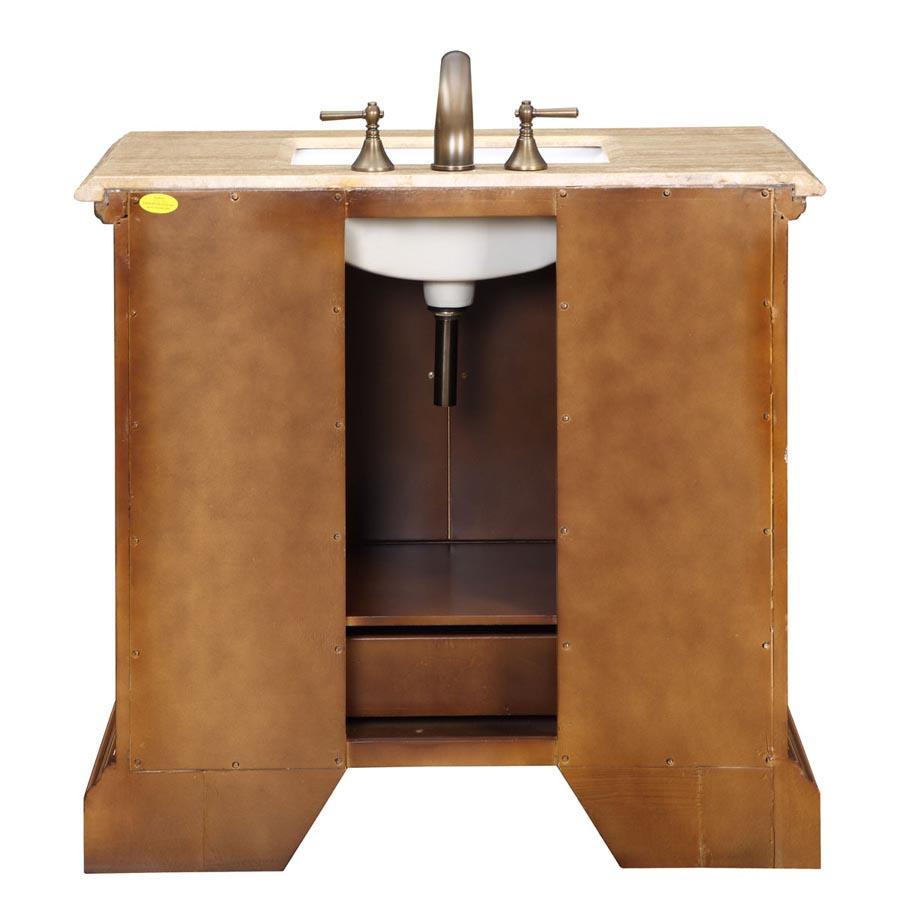 38.75" Single Sink Cabinet - Travertine Top, Undermount White Ceramic Sink (3-hole)