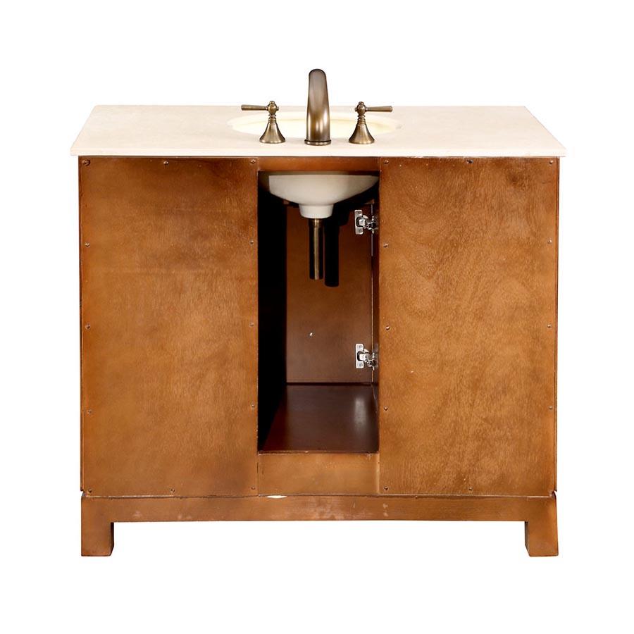 42" Single Sink Cabinet - Crema Marfil Marble Top - Undermount, White Ceramic sink (3-hole)