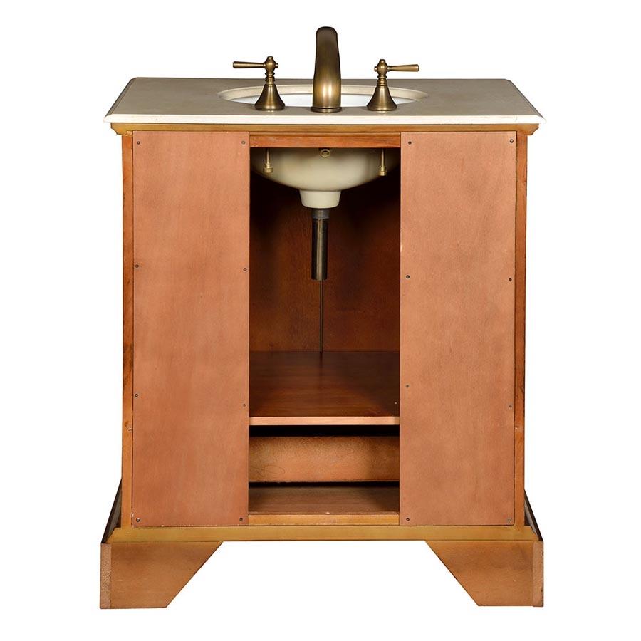 32" Single Sink Cabinet - Crema Marfil Top, Undermount White Ceramic Sink (3-hole)